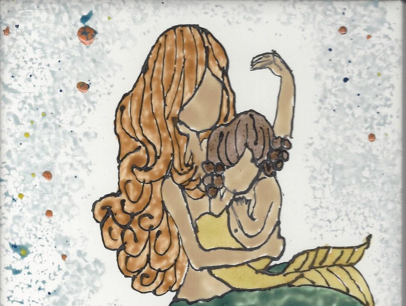 Meerjungfrau 276 mit Kind Hand bemalt Ofen dekorative Keramik Wand Kunst Tile 8 x 6 Bild 4
