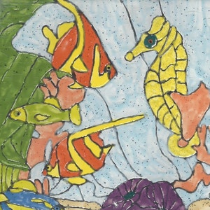 Sea Horse and other Sea life #22024 6&quot; x  8&quot; tile