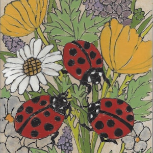 Lady Bugs in Flowers 8&quot; x 10&quot;