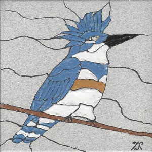 Kingfisher #411 Four peint à la main Tiré Décoratif Mur d’Art Tile 8 x 8
