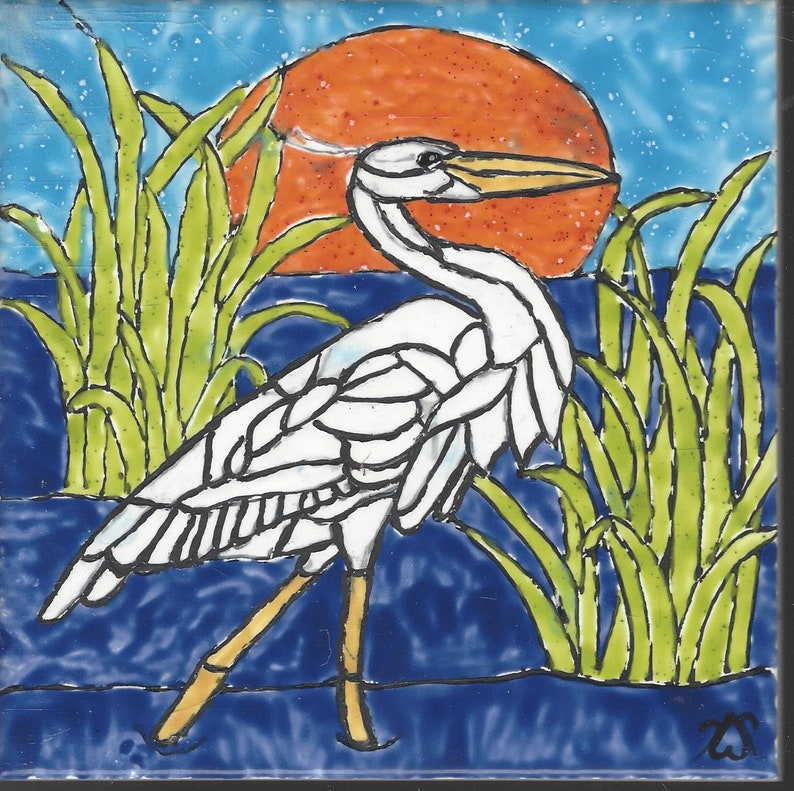 Great White Heron 215 Hand Painted Kiln Fired Decorative Image 0