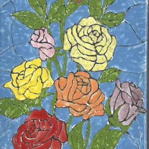 Forever Blooms Beautiful Roses #23025 Hand Painted Kiln Fired Decorative Ceramic Wall Art Tile 6 x 8