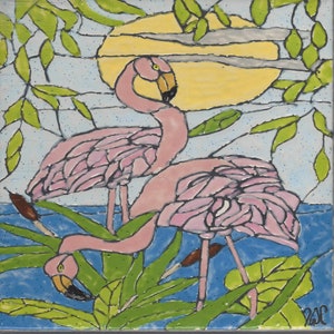 Flamingo in Moonlight #23046 8&quot; x  8&quot; tile