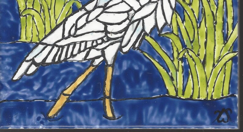 Great White Heron 215 Hand Painted Kiln Fired Decorative Image 2