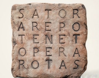 terrakottabasrelief 25 x 25 cm för att hänga eller väggmontera magisk kvadrat av SATOR palindrommysterium