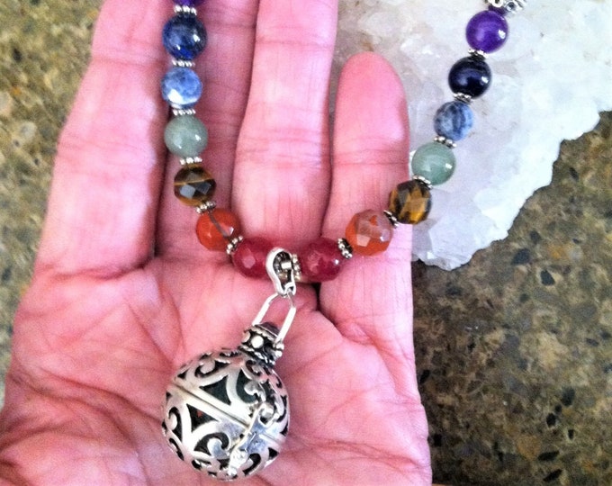 Full Chakra Rainbow necklace with Sterling Silver Sphere pendant, 7 Chakra Balancing, Metaphysical, Sedona and Reiki charged, changeable,