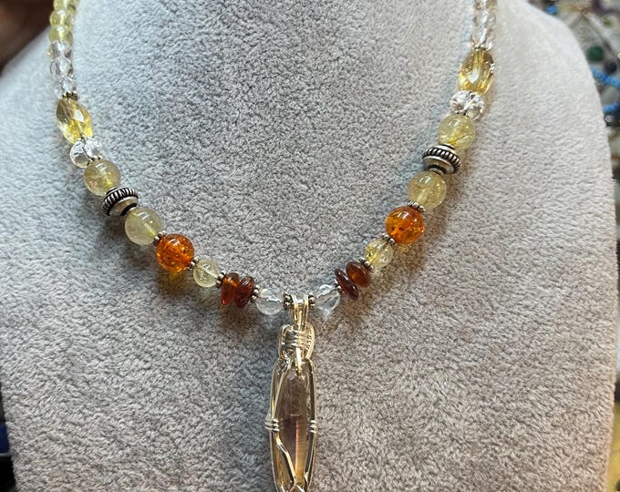 CUSTOM PERSONAL POWER necklace for Nori, Naval Chakra Balancing, Golden Amethyst Lemurian Healer Crystal Pendant