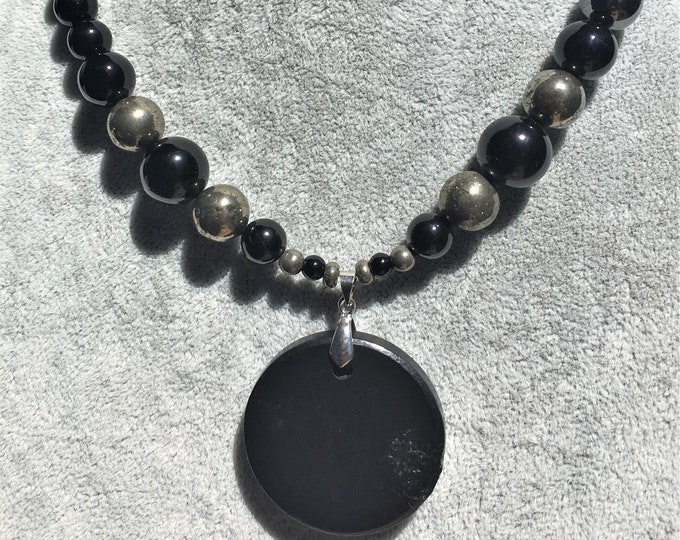 EMF PROTECTION NECKLACE, Metaphysical design for Repelling Negativity, Anxiety, Calming Shungite Pyrite Black Tourmaline