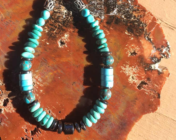 Men or Women TURQUOISE and HEMATITE Power Wisdom and Grounding Chakra BRACELET Sedona & Reiki Charged Bracelet Metaphysical Healing Jewelry