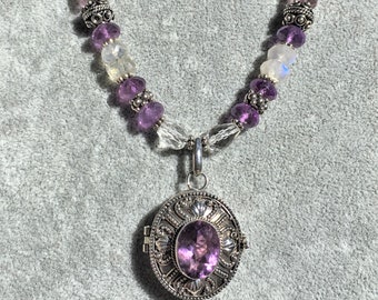 One with the Goddess, Crown Chakra Balance with Silver Amethyst Locket Sedona & Reiki Charged Yoga, Metaphysical necklace for Enlightenment