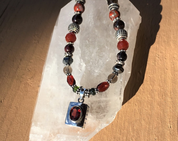 Grounding and Centering, Garnet and Silver pendant, Root (1st) Chakra balancing, Metaphysical Yoga Sedona & Reiki Jewelry, Power necklace