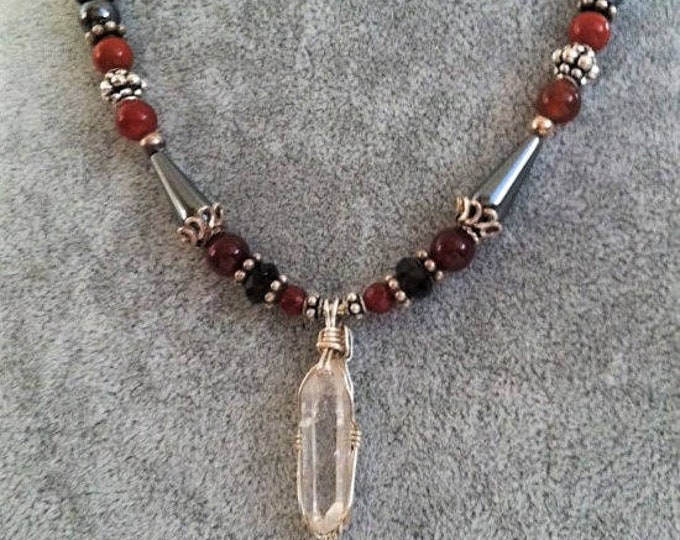 GROUNDING and Centering necklace Chakra Balance LEMURIAN CLEAR Quartz Silver wrapped pendant Metaphysical, Sedona & Reiki charged Protection