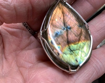 LABRADORITE Pendant on leather of Sterling Silver, Sedona and Reiki charged, Protection against loss of Energy, Metaphysical Charged Jewelry