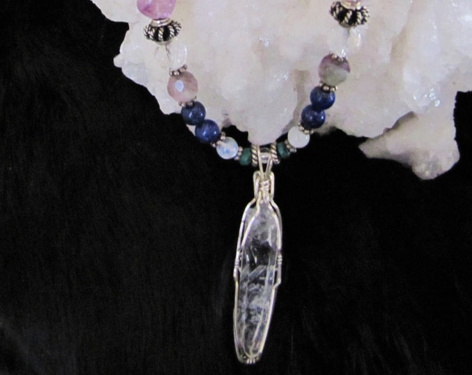 Conscious Dreaming necklace, Sedona Jewelry, Charged, Healing, Gemstones and Sterling, Key and Tabby Quartz Crystal Pendant, Affirmation