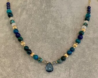 Speak from the Heart Gemstone and Gold Necklace, Throat Chakra. Sedona & Reiki Charged, Voice and throat healing, throat chakra balance
