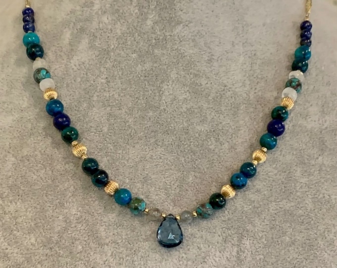 Speak from the Heart Gemstone and Gold Necklace, Throat Chakra. Sedona & Reiki Charged, Voice and throat healing, throat chakra balance