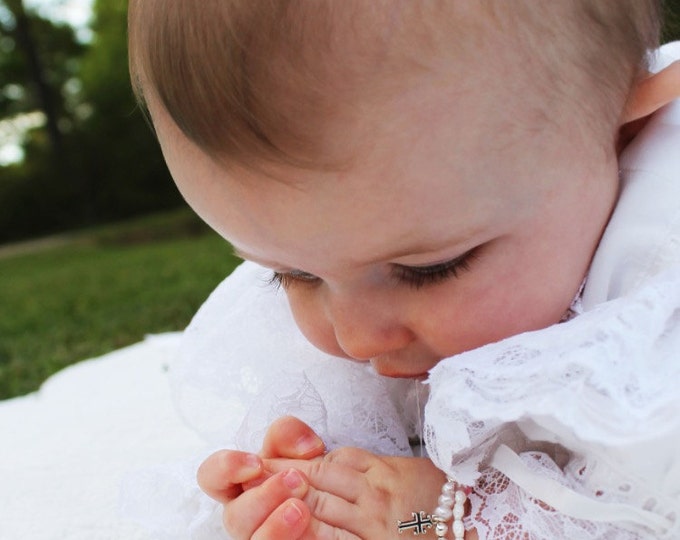 Seed Pearl and Pink Tourmaline Bracelet, Baby Christening, Sedona, First Communion, First Bracelet, Mommy and Me matching, Christian,