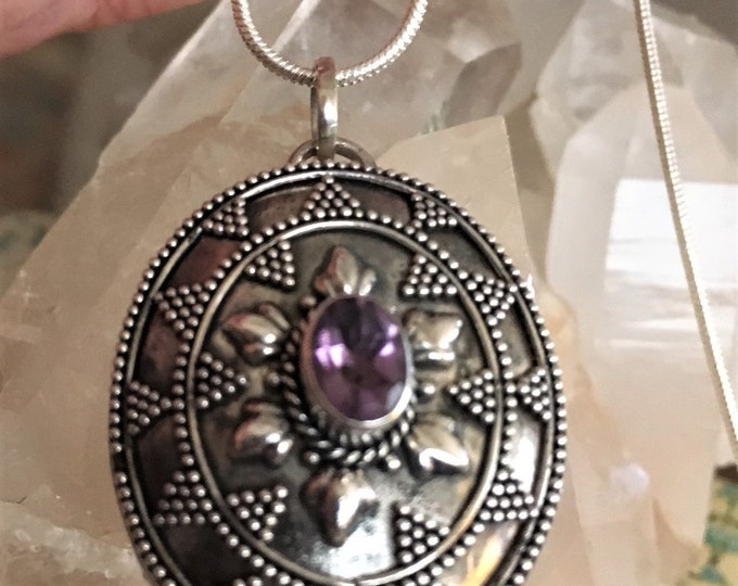 AMETHYST LOCKET STERLING Silver, Crown Chakra balance Metaphysical Sedona & Reiki for Wisdom, Higher learning, Psychic Enhancement Calming