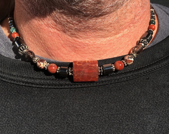 Grounding Centering and Protection Necklace FIRE AGATE, Chakra balancing, Sedona, Metaphysical Jewelry, Charged, Strength and Power necklace
