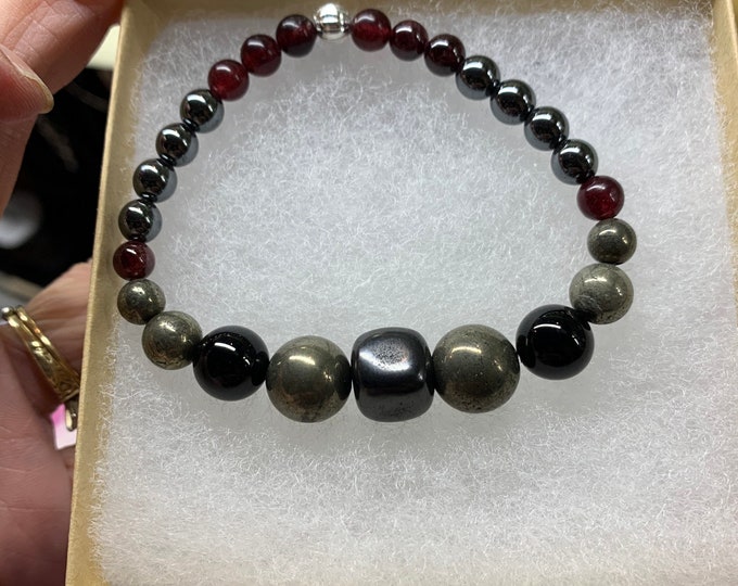 EMF PROTECTION and GROUNDING bracelet Metaphysical design for Repelling Negativity Anxiety, Shungite, Pyrite, Black Tourmaline