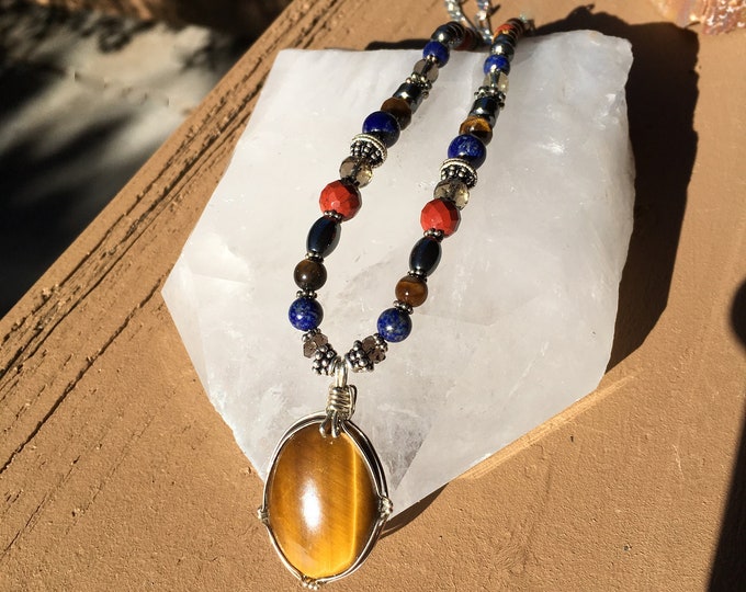 AKASHIC Knowlege necklace Ancient Wisdom, Sedona & Reiki Charged Chakra balance, Tiger Eye pendant Knowledge and Protection Wiccan, Power