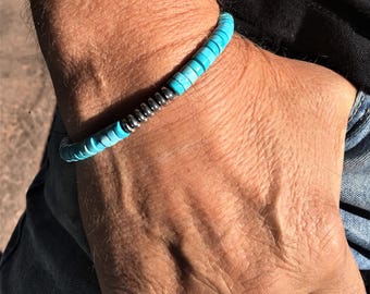 Men or Women TURQUOISE and HEMATITE Power Wisdom and Grounding Chakra BRACELET Sedona & Reiki Charged Bracelet Metaphysical Healing Jewelry