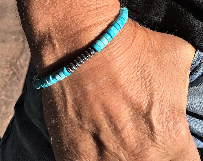 Men or Women TURQUOISE and HEMATITE Power Wisdom and Grounding Chakra BRACELET Sedona & Reiki Charged Bracelet Metaphysical Healing Jewelry