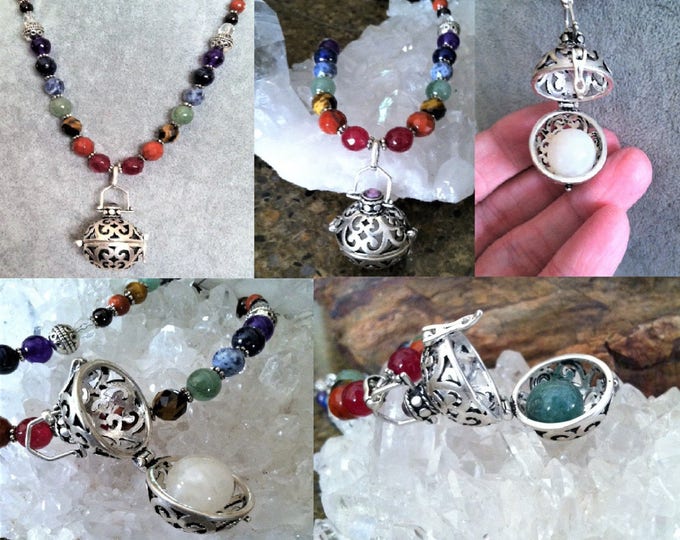 Full Chakra Rainbow necklace with Sterling Silver Sphere pendant, 7 Chakra Balancing, Metaphysical, Sedona and Reiki charged, changeable,