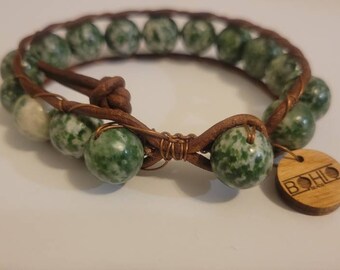 Tree Agate single wrap bracelet for men