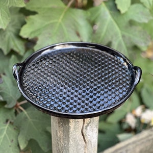 Houndstooth 10″ Black Ceramic Tray with Handles | Handmade Stoneware Serving & Display Platter