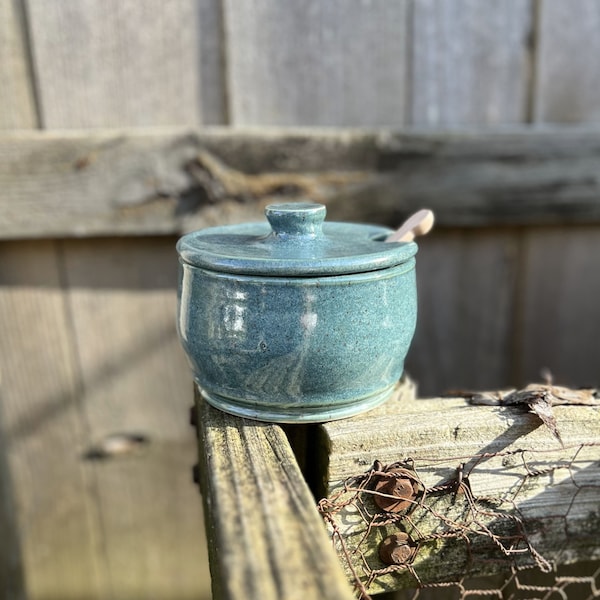 Turquoise 2 cup Sugar Bowl/Honey Pot~ Handmade Stoneware