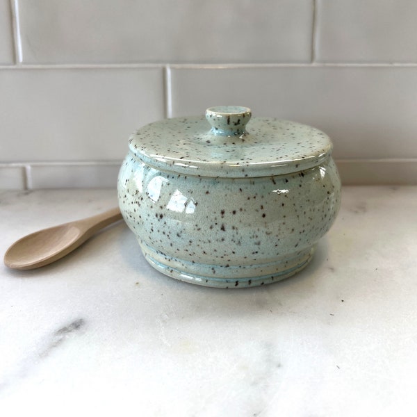 Aqua Salt Cellar/Pig, Jewelry Jar, Spice Bowl, Herb Pot ~ Handmade Pottery