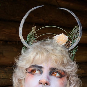 Handmade Horns “Lunar Enchantment” – OOAK Wearable Fantasy Crown – Eco Poseable Art Tiara, Unique wereable Pagan Fantasy accessory