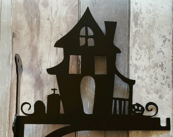 Haunted House with Graveyard and Pumpkin Heavy Duty Hanging Basket Bracket