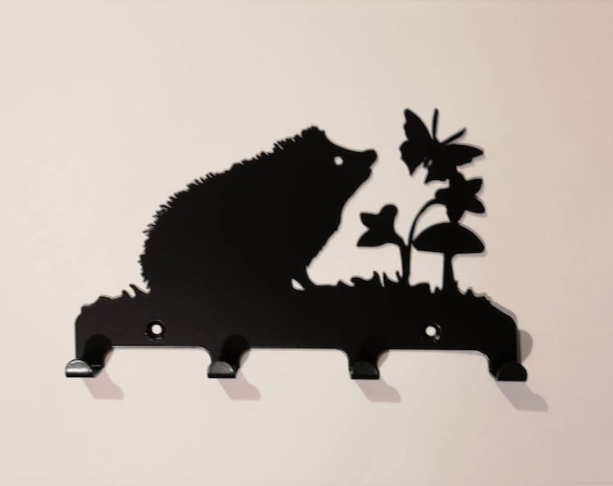 Hedgehog wall art key holder hooks