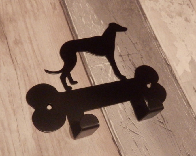 Whippet on Bone Silhouette Dog Lead Holder Rack - metal wall art