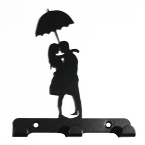 Couple Under Umbrella Silhouette Key Hook Rack - metal wall art romantic
