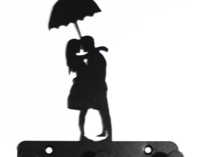 Couple Under Umbrella Silhouette Key Hook Rack - metal wall art romantic