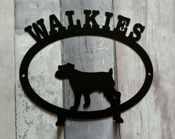 Walkies with Jack Russell Terrier Silhouette Dog Lead Holder Rack - metal wall art