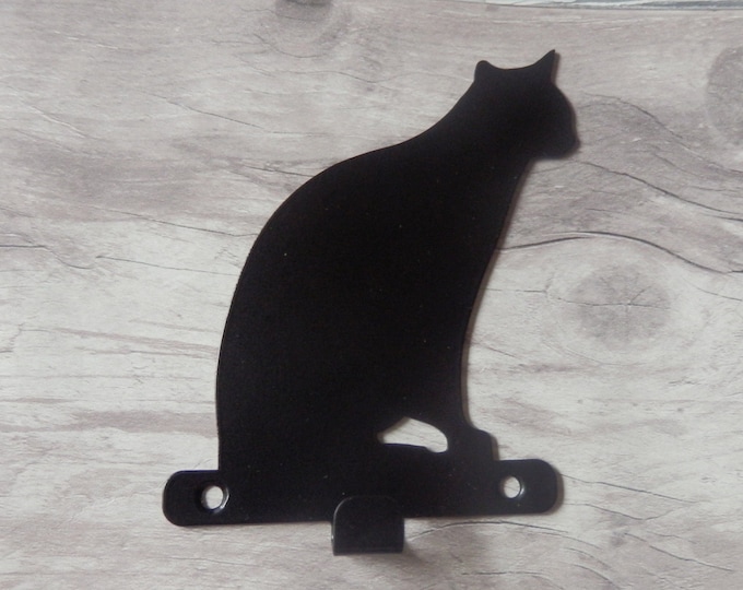 Cat Sitting Single Hook - keys, aprons, tea towels - metal wall art, laser cut solid steel