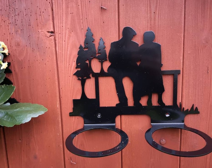 Couple on bench plant pot holder