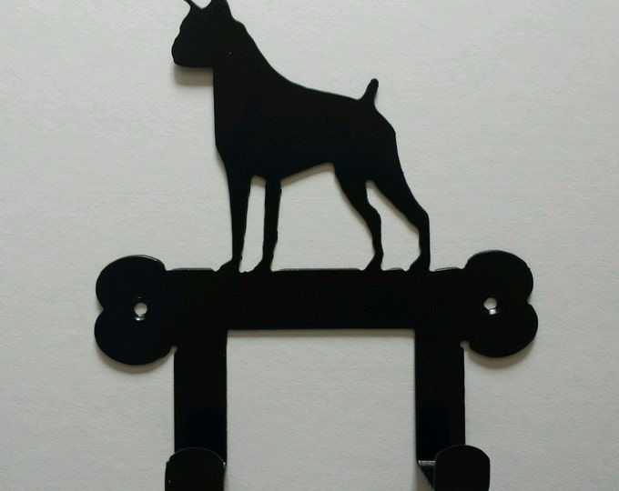 Boxer on Bone Silhouette Dog Lead Holder Rack - metal wall art