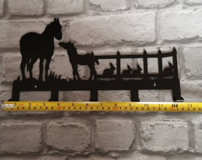 Horse and foul with rabbits key hooks holder