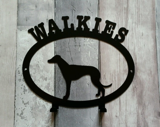 Walkies with Whippet Silhouette Dog Lead Holder Rack - metal wall art