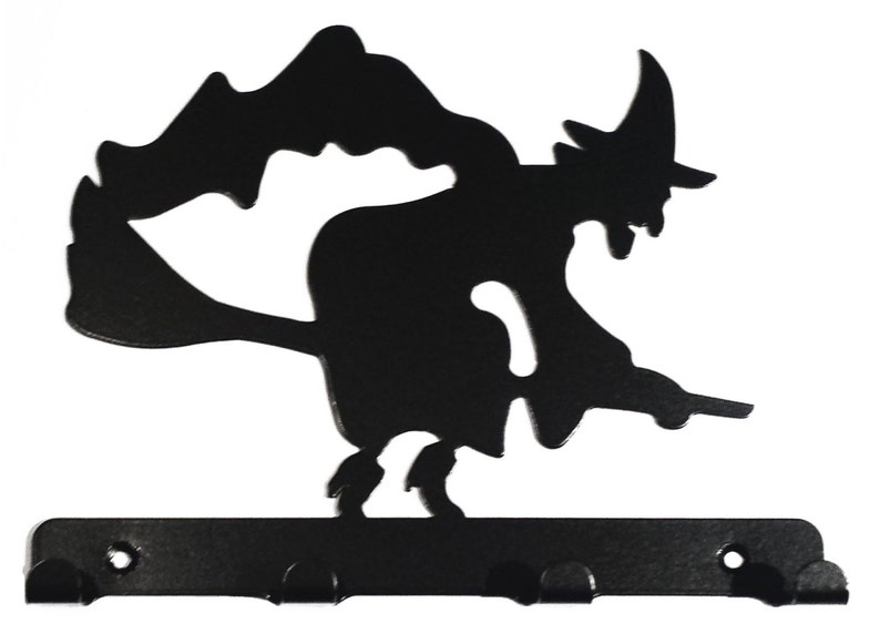 Witch Flying on Broomstick Silhouette Key Hook Rack metal wall art image 1