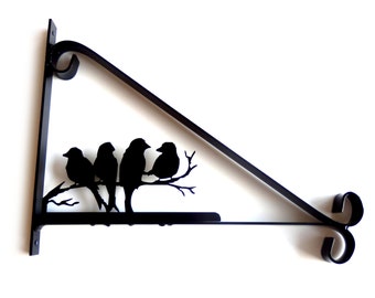 Birds Sat on a Branch Silhouette Scroll Style Hanging Basket Bracket Solid Steel