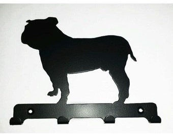 Bulldog Silhouette Key Hook Rack - canine dog metal wall art