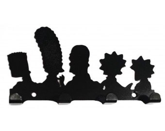 Simpsons-stijl Familie Silhouet Key Hook Rack - metalen kunst aan de muur cartoon