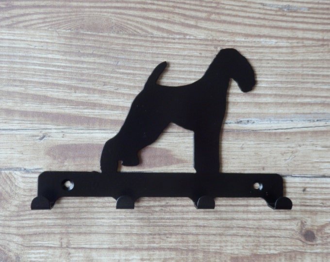 Airedale Terrier Silhouette Key Hook Rack - canine dog metal wall art