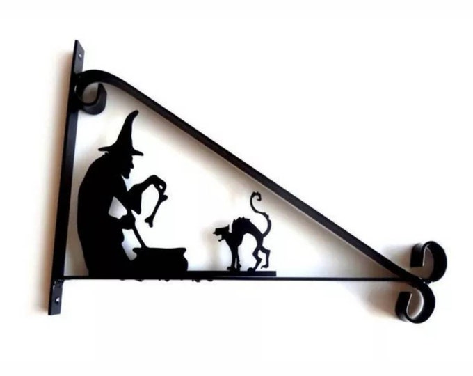 Witch and cat Silhouette Scroll Style Hanging Basket Bracket Solid Steel